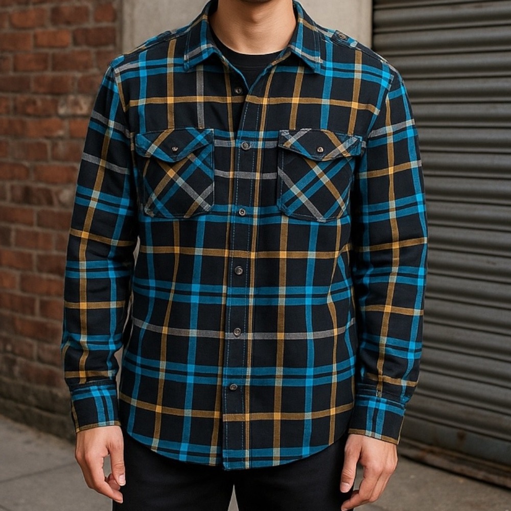 Burnside Flannel Shirt Plaid Button Up Long Sleeve 2XL